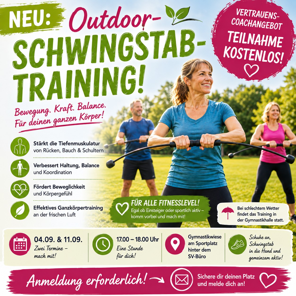 Outdoor Schwingstab Training – ein kostenloses Vertrauenscoach Angebot.